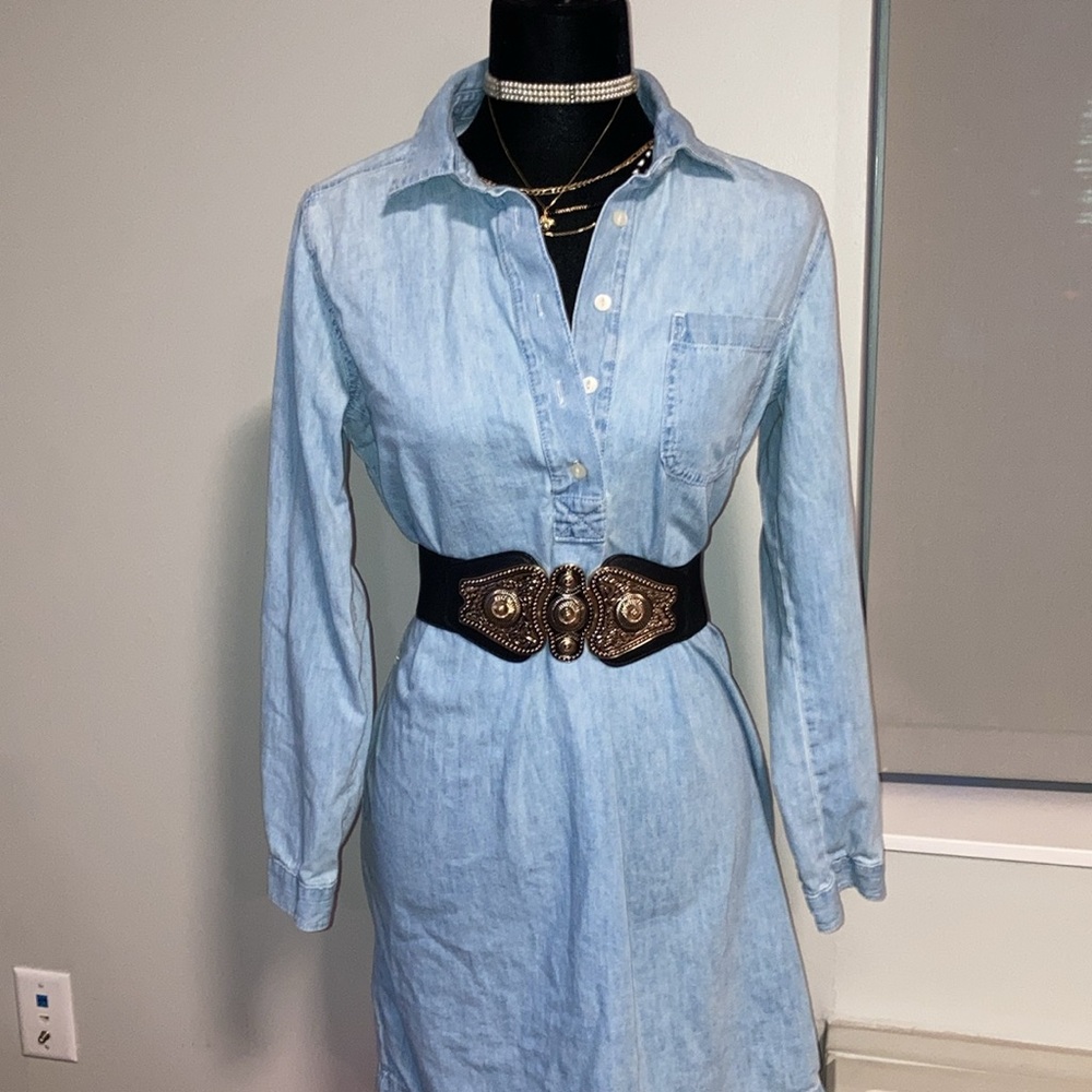 Blue Polo Collar Long Sleeve Dress